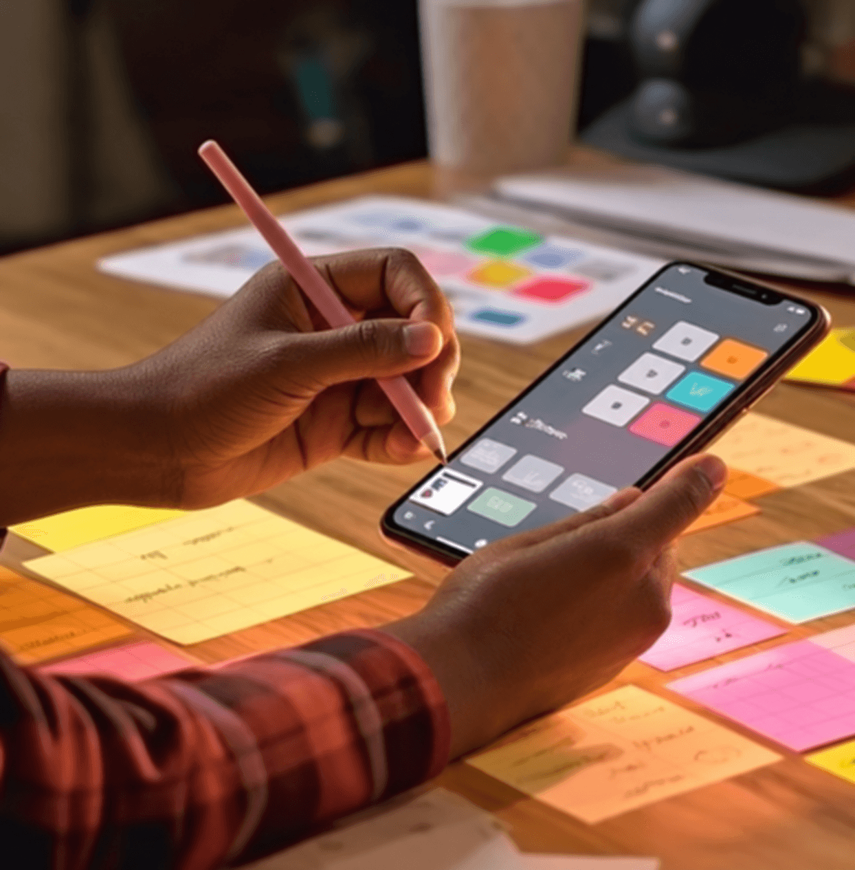 Hands using a mobile design app
